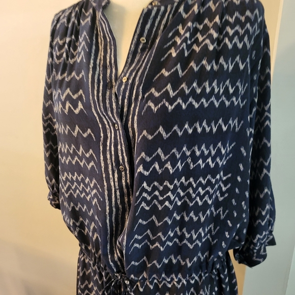 Ulla Johnson 2 Silk Drawstring Waist Mini Dress‎ Zig Zag Blue Oversized - Picture 6 of 16